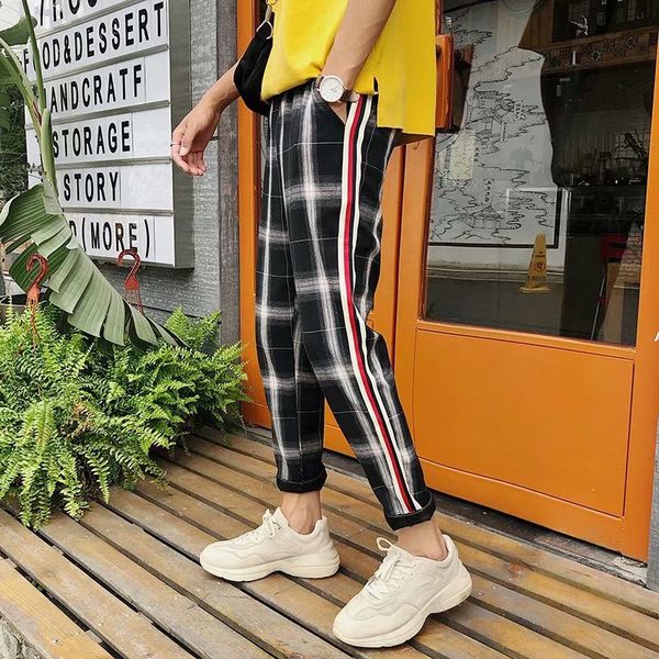 

spring and autumn hip hop trend pants men's korean-style loose-fit stripes skinny casual pants ins super fire sports ninth, Black