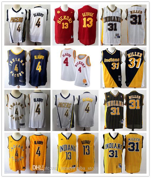 

2020 reggie indiana pacers basketball jerseys 31 miller retro golden red 4 victor oladipo 13 george reggie miller vancouver jersey, Black;red