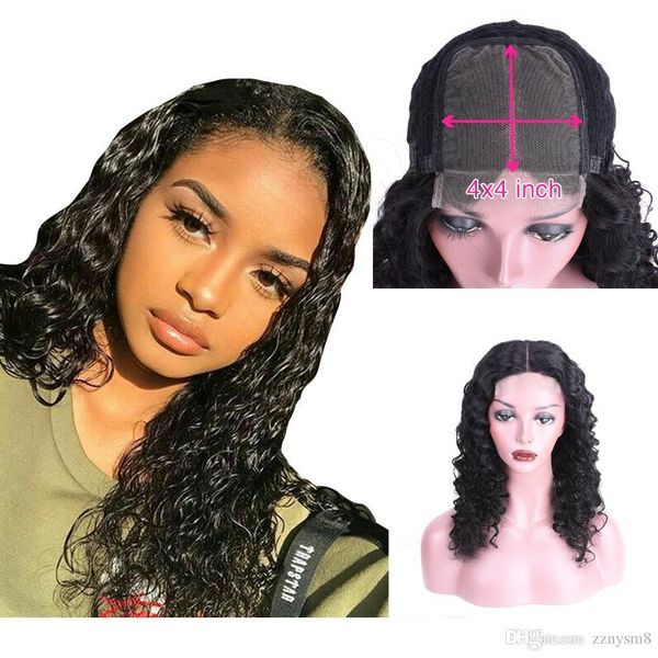 

24inch вьющиеся парики человеческих волос для чернокожих женщин бразильский remy человеческих волос фронта шнурка естественных цветов 4 * 4, Black