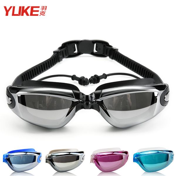 

yuke men electroplated swim eyewear with earplugs waterproof anti-fog myopia swim goggles for women large frame size fits all