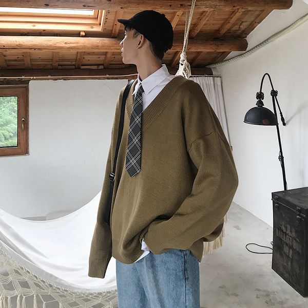 

winter men's loose oversize in warm coats cashmere pullover bf wind v collar woolen sweaters high-quality casual knitting s-xl, White;black