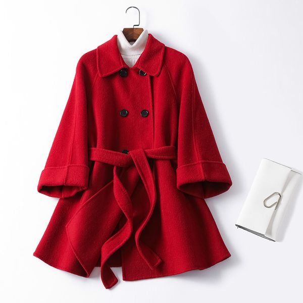 

spring autumn long wool coat women clothes 2019 coat female korean vintage red coats jacket outwear abrigo mujer 819 zt2526, Black