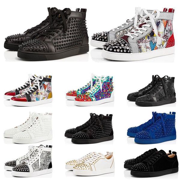 

designer shoes studded spikes chaussures women men sneakers triple black white red leather suede flat bottoms casual shoe vintage 36-47