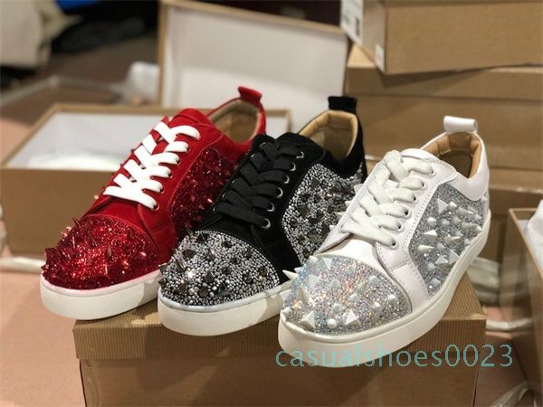 

luxury designer seavaste 2 orlato red bottom shoes low-spikes strass sneaker fashion men womens party wedding flat trainers us12.5 ac23, Black