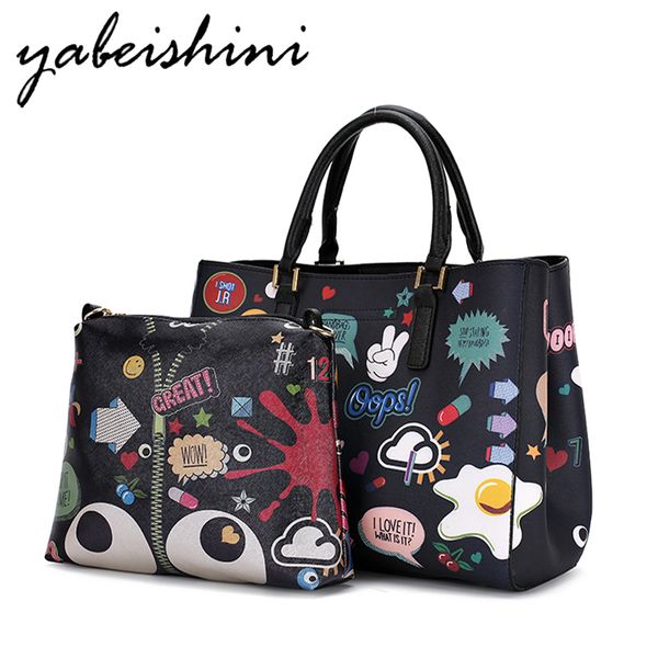 

2018 Горячая Мультфильм Граффити Печатный Топ-Ручка Женская Сумка Crossbody Сумка Леди