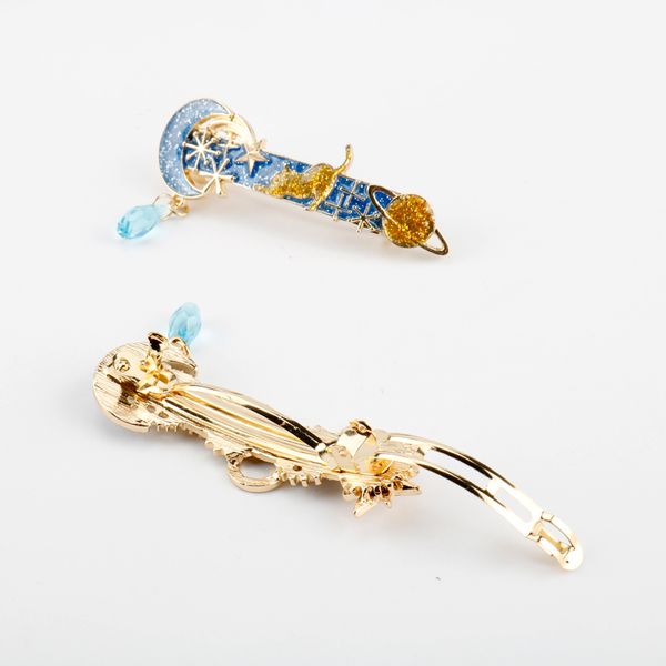 

cute blue earth planet moon gear cat hairpin hair clip fashion romantic spring clip hair accessory for women girl gifts, Golden;white