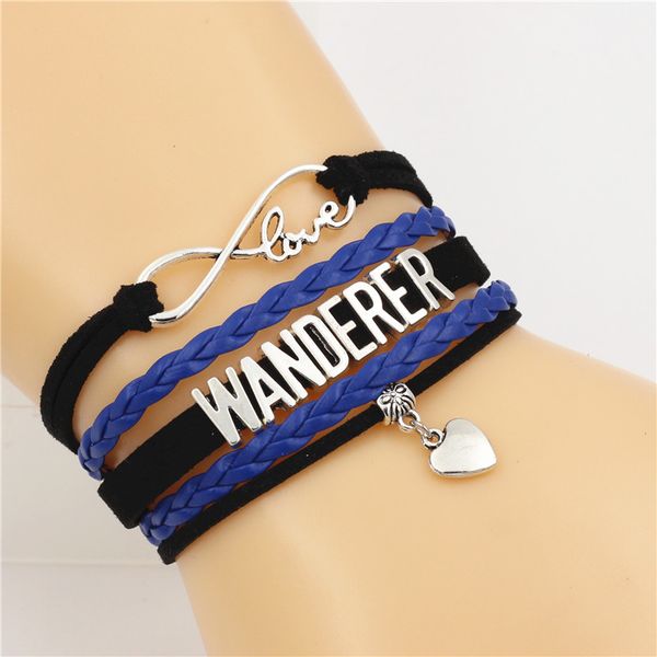 

wanderer infinity love multi-layer bracelet cute heart charm handmade leather bracelets fashion jewelry for men drop shipping, Golden;silver