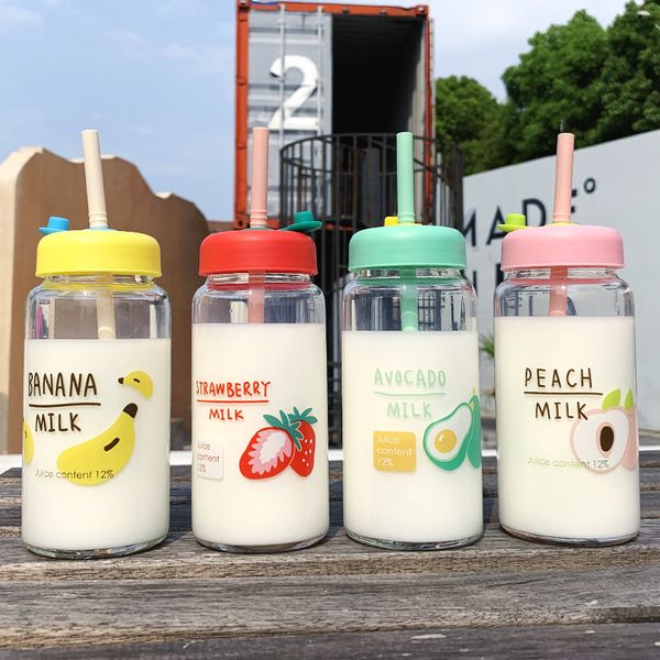 cartoon fruit printed milk juice water bottles in summer outdoor water cup 380ml