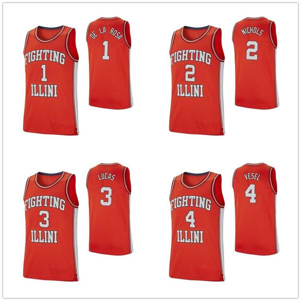 

illinois fighting illini 1 adonis de la rosa 2 kipper nichols 3 te'jon lucas 4 matic vesel basketball jersey stitched custom number nam, Black;red