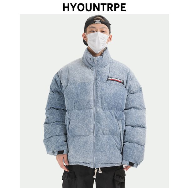 

men's warm winter jacket new fashion denim jean bomber thick jackets and coat high street full zipper parkas hip hop outerwaer, Black