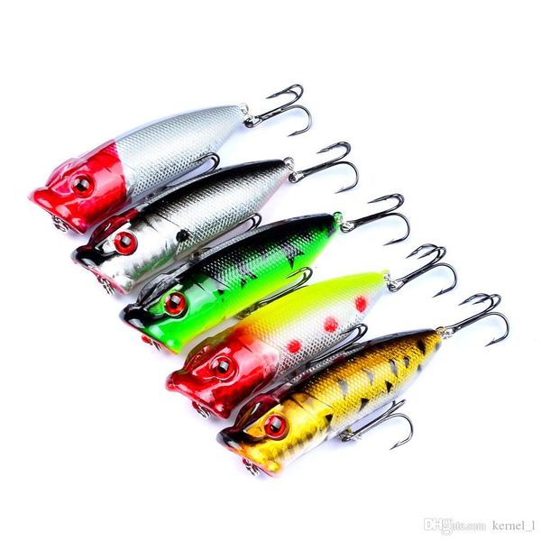 

mixed 5 color 7.3cm 12.15g popper hard baits & lures 6# hook fishing hooks fishhooks artificial plastic bait pesca accessories