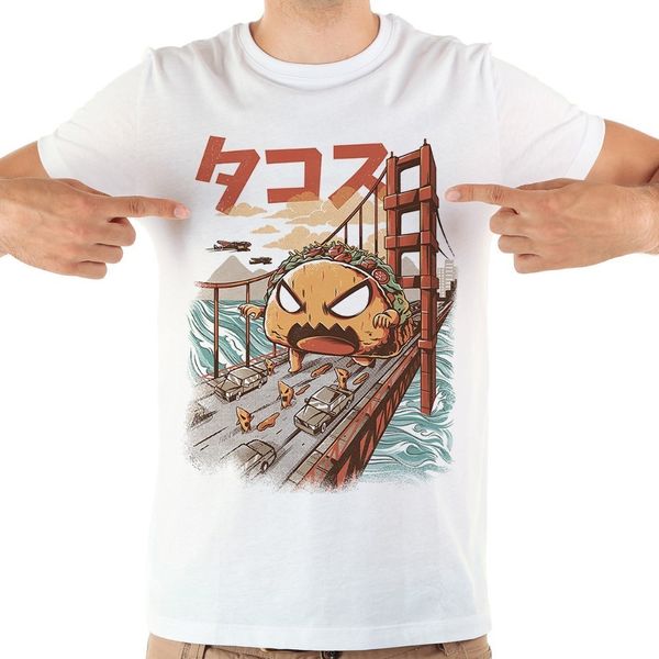 

japan anime savage taco gojira funny tshirt men jollypeach brand 2019 new white short sleeve casual homme cool kaiju t shirt, White;black
