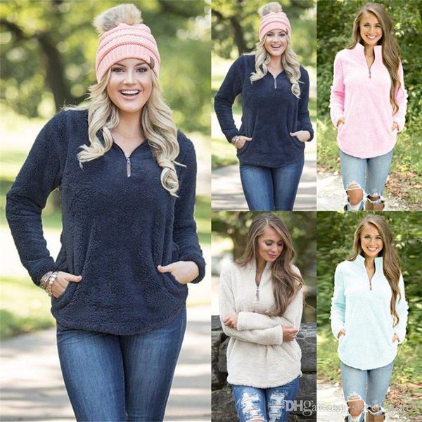 

sherpa пуловер женщины зима осень флисовая толстовка с капюшоном толстовка streetwear крупногабаритные v-образным вырезом на молнии свитера, Black;brown