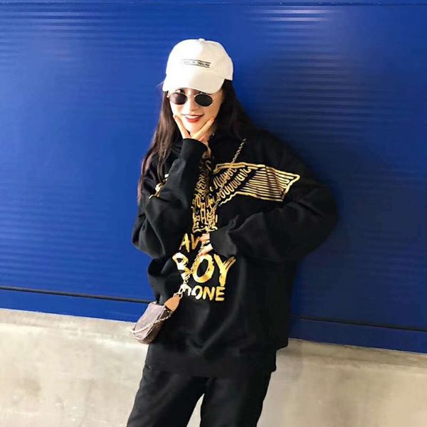 

new arrivals designer women's sweater early autumn fashion tide brand sweater boy casual ladies hooded terry couple models, Black