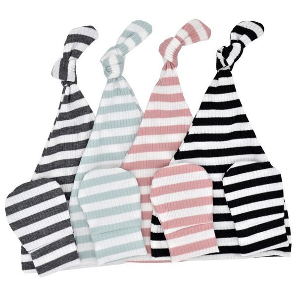 

newborns cotton hat and anti-grasping gloves sets 4 colors for boys girls 0-6m striped baby hospital hat mitten set no scratch cover mittens, Yellow