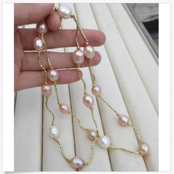 

9-11mm real ps natural south sea purple white pearl necklace 25 inch 14k, Silver