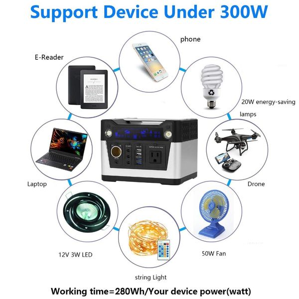 

280wh portable generator rechargeable lithium battery pack solar generator power station with 110/220vac outlet for backup power