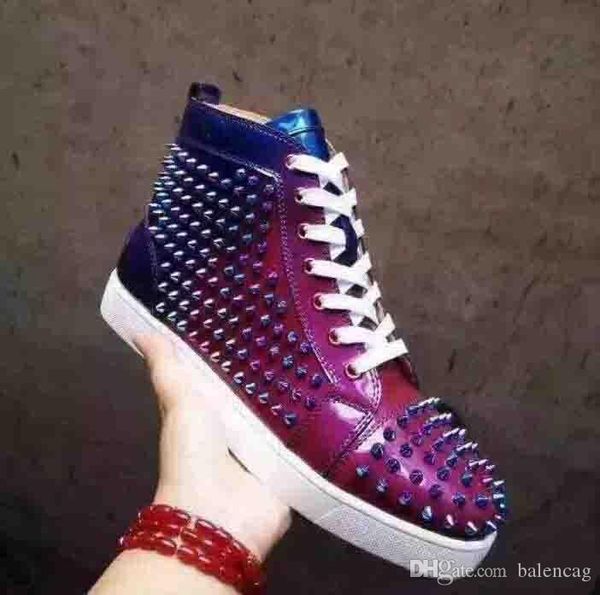 

luxury design men sneakers red bottom casual shoes gradient leather+rivet red sole robber bottom spikes high cut party wedding dress tra, Black