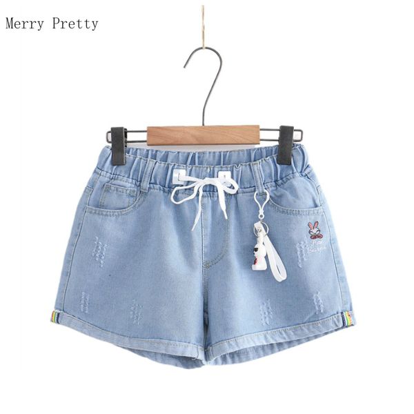 

cartoon embroidery 2xl denim shorts for women summer 2020 high waist shorts jeans sweet style girl mini short with pocket, White;black