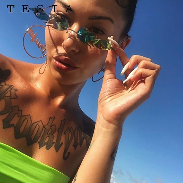 

narrow rimless wave sunglasses women coating lens fire flame sun glasses for female decoration glasses lentes de sol moda mujer, White;black