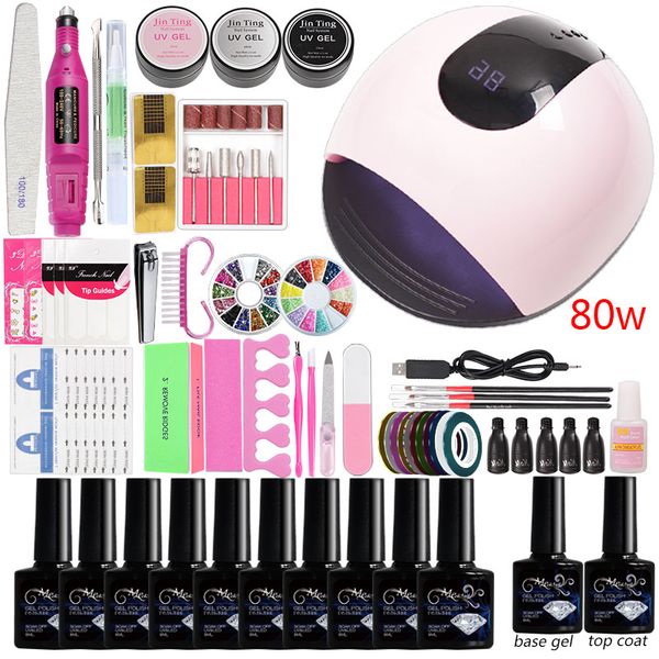 

acrylic kit professional nail art tool polish 10 color gel manicure set gel nail polish kit 36w/48w/80w led uv lamp set