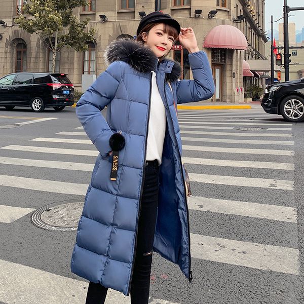 

x-long 2019 new fashion big fur women winter jacket cotton padded warm thicken ladies coat long coats parka womens jackets, Black