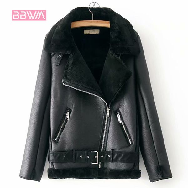 

warm women's winter motorcycle velvet jacket female short lapels fur thick korean version plus velvet jacket 2019 bomber, Black;brown