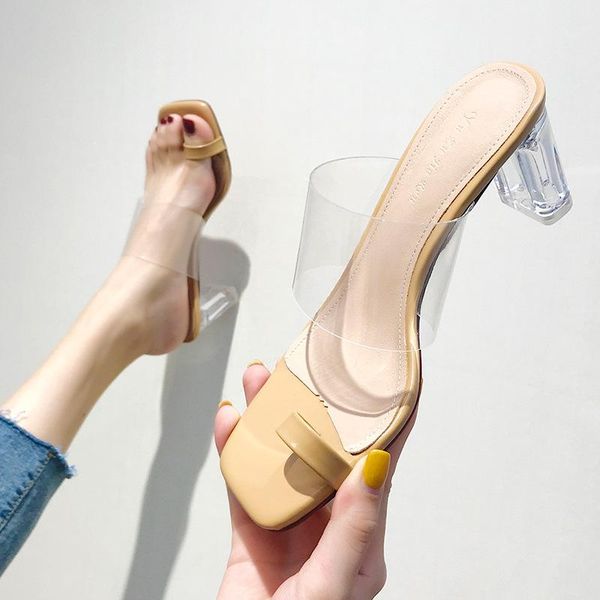 

transparent high heels women square toe sandals summer shoes woman clear high pumps wedding jelly buty damskie heels slipper zapatos mujer, Black