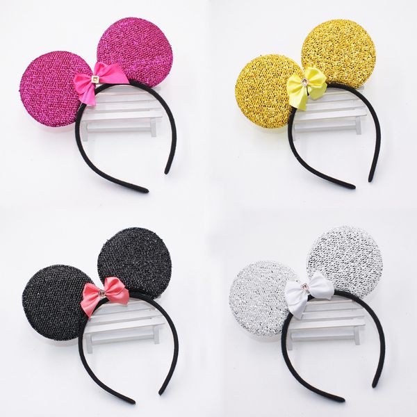

shiny cartoon mouse ears hair bow kids party headbands for girl fashion bow kont hairband cute hair accessories for women, Slivery;white