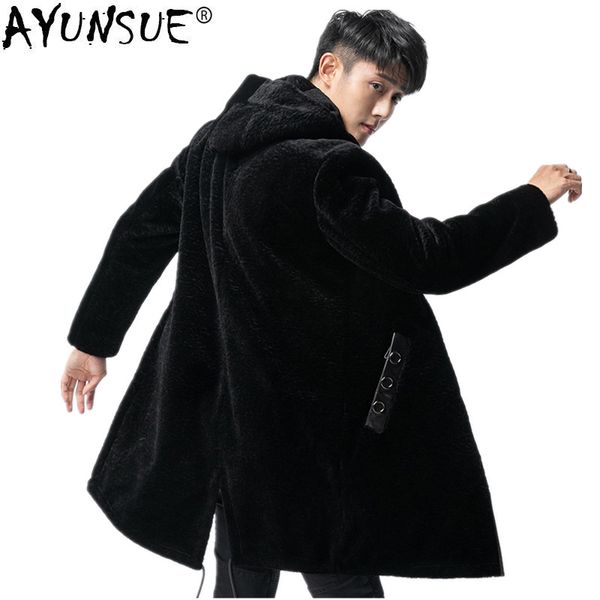 

ayunsue real fur coat 2019 winter jacket men real sheep shearling fur long coat mens jackets and coats chaqueta z1818156 my1435, Black