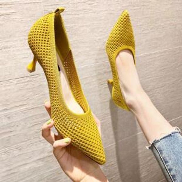 

high-heeled shoes, light and single-shoe women's net, breathable, slim ins, fashion women's shoes ing, Black