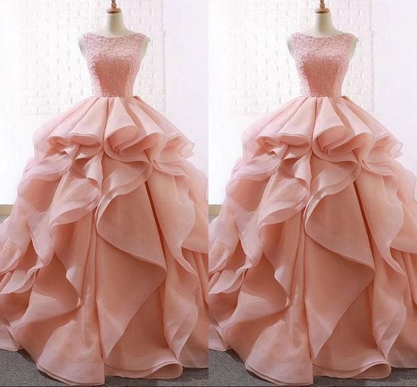 Erröten rosa Rüschen Ballkleider Ballkleider Spitze Empire-Taille Quinceanera Kleid für Sweet 16 Mädchen Pageant Vestido de Novia formelle Kleider