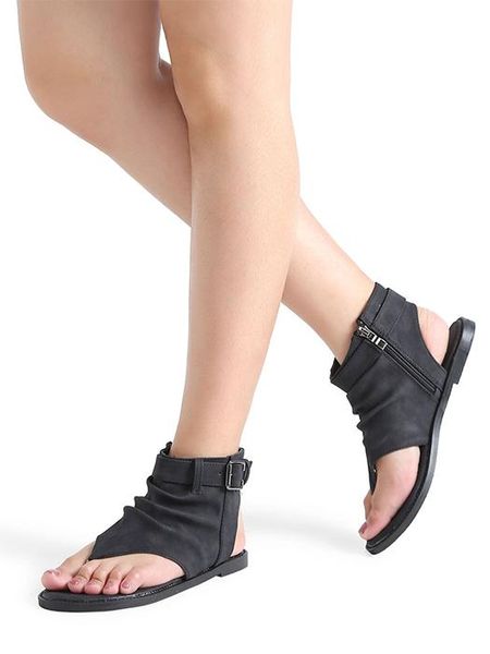 

2019 summer women's toe roman figure sandals size women's shoes comfortable flat bottom high sandals shoes slippers, Black