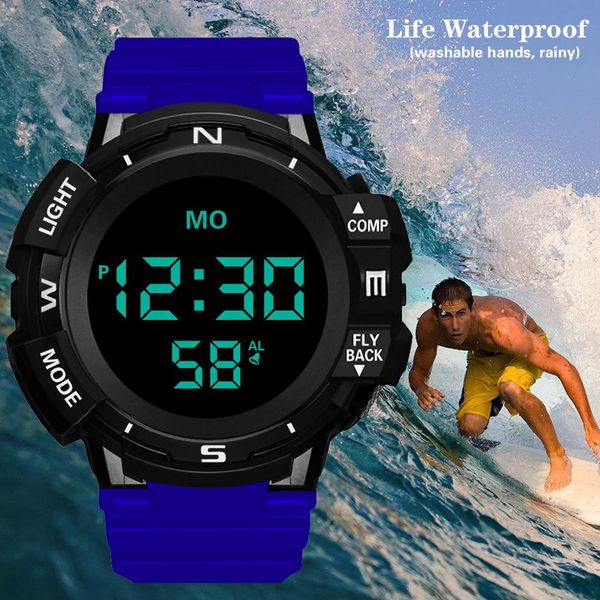 

honhx luxury men digital led date sport outdoor electronic watch fashion new big dial 12/24 hour display calendar alarm watches, Slivery;brown