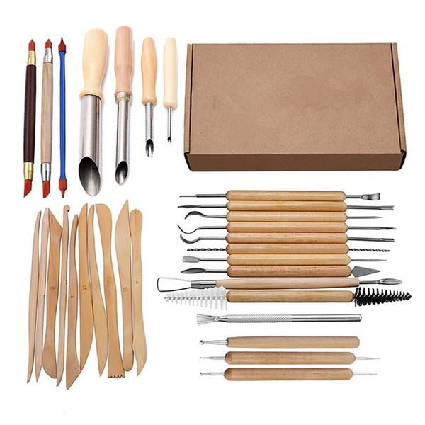 

easy-31pcs arts crafts clay sculpting tools set carving tool kit pottery & ceramics wooden handle modeling clay tools