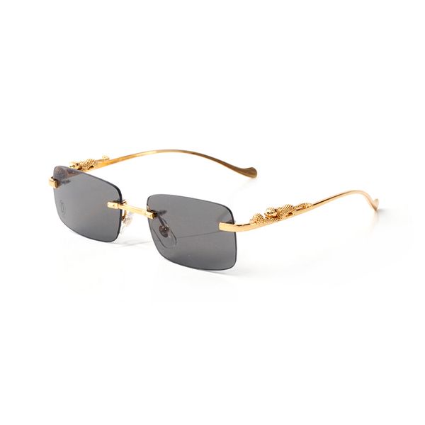 

2020 rectangle leopard rimless men gold metal frame sunglasses horn eyewear glasses circle round legs women box lunettes with buff ldll, White;black