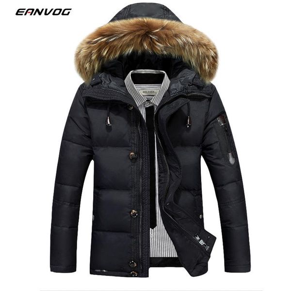 

men winter warm duck down jacket ski thicken snow thick hooded puffer coat warm jacket line portable package men pack, Black