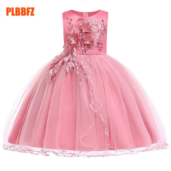

children's party clothing girl ball gown wedding clothes first communion princess dress baby costume beaded mesh vestido l5060, Red;yellow