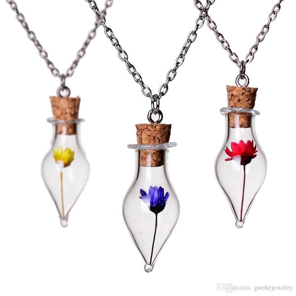 Acheter Nouveau Design Colliers Pour Femmes Bouteille En Verre Collier De Fleurs Séchées Femmes Souhaitant Collier De Bouteilles Livraison Gratuite De