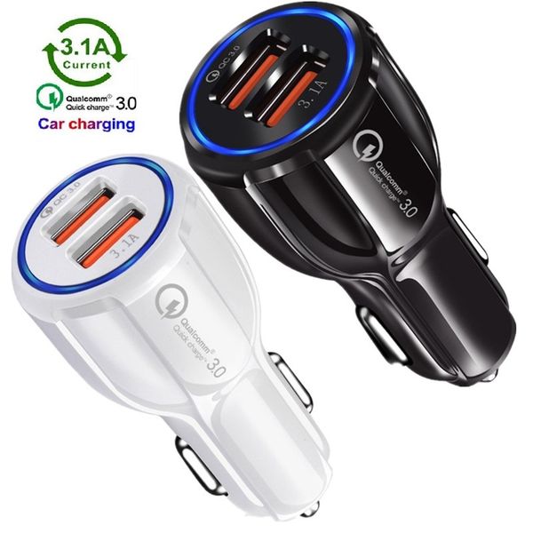 

car charger qc3.0 dual usb charger 5v 3.1a 2.4a power adapter car chargers for iphone 7 8 11 samsung note 10 s8 s10 htc android phone gps