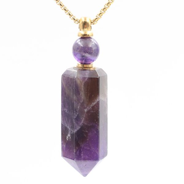 

5 pcs gold plated hexagon prism amethyst stone neclace perfume bottle pendant rose quartz fashion jewelry, Silver