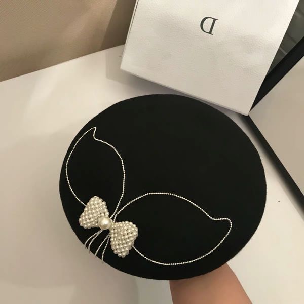 

мода жемчуг женский лук шерстяная шляпа художника берет шерстяной элегантный сладкий берет художник шляпа, Blue;gray