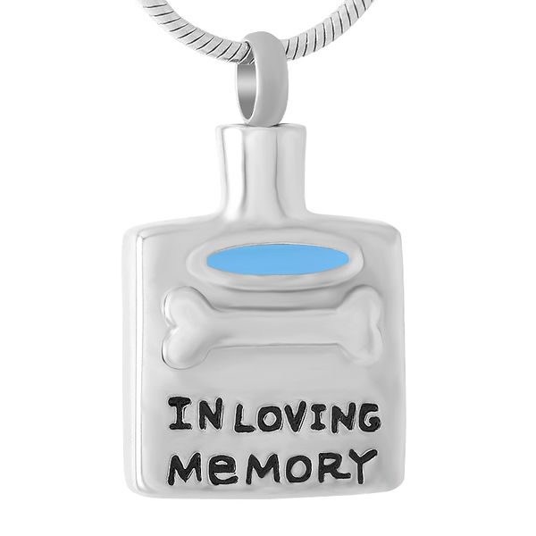 

new z354 blue and silver dog bone &square stainless steel memorial urn necklace for pet cremation ashes jewelry - engraving