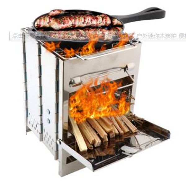 

stainless steel square wood stove folding barbecue outdoor mini charcoal stove portable bbq picnic