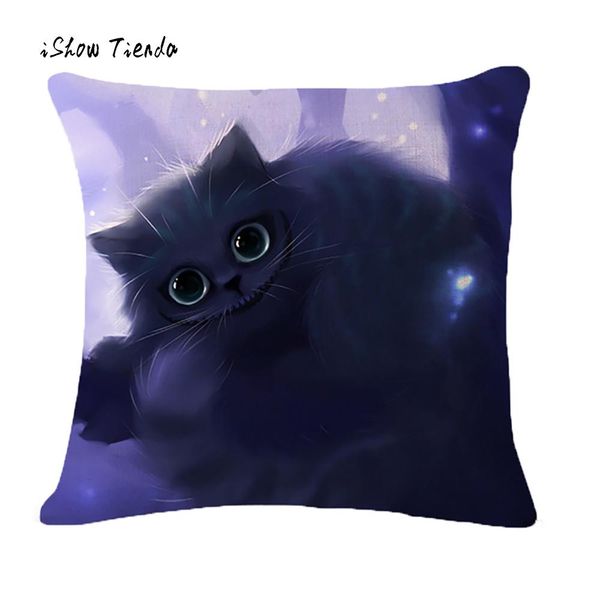 

new qualified pillow cover super cute black cat decorative cushion cover cotton kitten printing linen square throw pillow