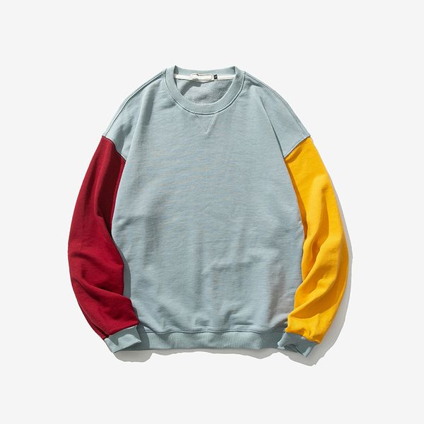 

мужской толстовка 2019 новая тонкая двухцветной лоскутной печать балахон куртка свободная случайная круглый воротник личность молодой мужско, Black