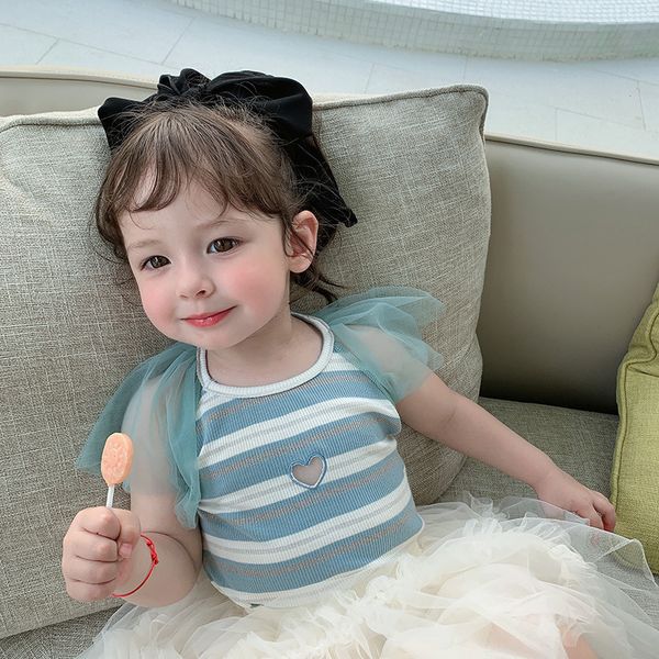 

2020 selling baby girls boys embroidery patchwork t-shirt summer fashion kids tees 1-7 years, Blue