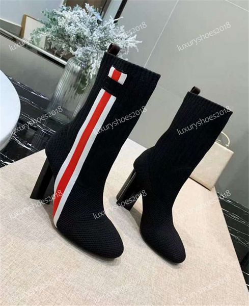 

women luxury designer boots knit ankle boot chunky heel martin shoes women s half boots sock shoes sneakers 10cm