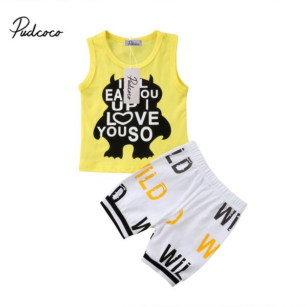 

pudcoco 2018 newborn baby boys clothes sets cartoon monster sleeveless vest + shorts pants summer outfits set 2pcs, White