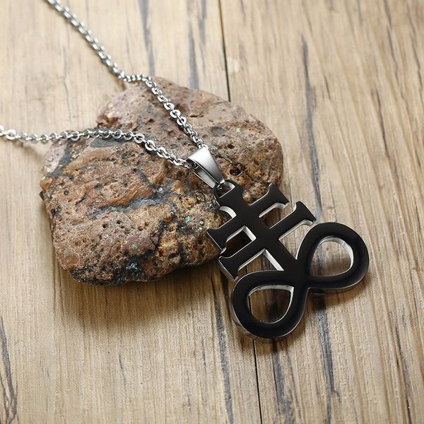 

sulfur leviathan cross sulphur pendant necklace for men stainless steel church of satan satanic inverted crucifix male jewelry, Silver